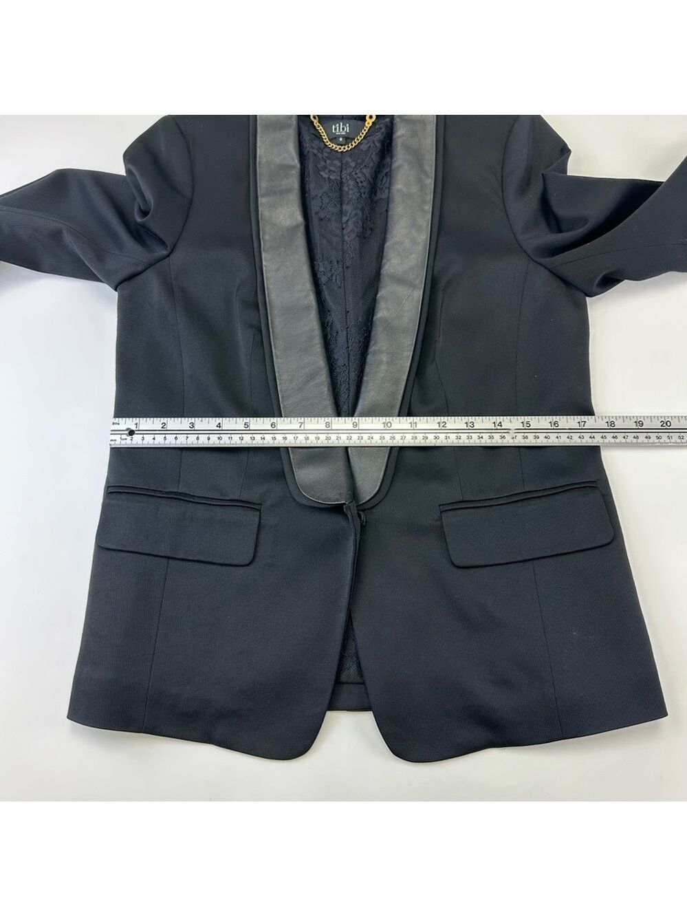 Tibi black tuxedo jacket Womens Size 8 leather lapels Formal New Years - Picture 10 of 12